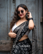 Black Color 1 Minute Ready To Wear Mulmul Cotton Digital Printed Saree With Pocket