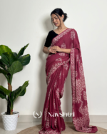 Marron Color 1 Minute Ready To Wear Mulmul Cotton Digital Printed Saree With Pocket
