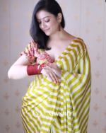 Mustard Yellow Color 1 Minute Ready to Wear Digitial Printed Crape Silk Saree - Image 2