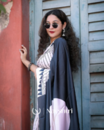 Black And White Color 1 Minute Ready to Wear Digitial Printed Crape Silk Saree - Image 2
