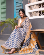Blue Color 1 Minute Ready To Wear Mulmul Cotton Digital Printed Saree With Pocket - Image 2