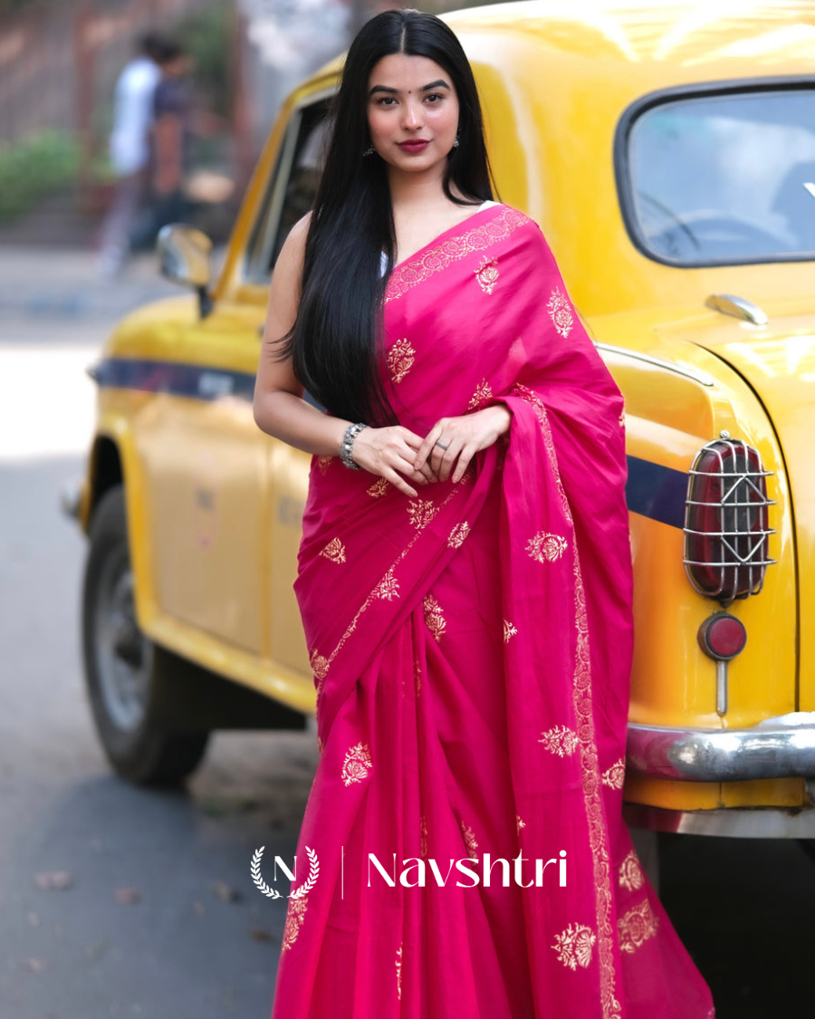 Image00001 Pink Color 1 Minute Ready To Wear Mulmul Cotton Digital Printed Saree With Pocket - Image 1
