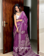 Purple Color 1 Minute Ready To Wear Mulmul Cotton Digital Printed Saree With Pocket - Image 2