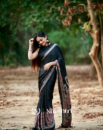 Black Color 1 Minute Ready to Wear Digitial Printed Crape Silk Saree - Image 2