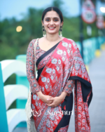 Black And Red Color 1 Minute Ready to Wear Digitial Printed Crape Silk Saree - Image 2