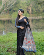 Black Color 1 Minute Ready to Wear Digitial Printed Crape Silk Saree - Image 2