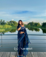 Samudra Jyoti - Graceful Navy Linen Saree with Small Detailing & Border with Blouse Piece - Image 2