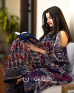 Neel Aruna - Navy Blue & Rust Linen Saree with All Over Design & Blouse Piece