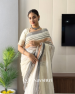 Dhoop Chhaya - Elegant White Saree with Dual-Tone Border & Blouse Piece