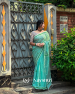 Hari Mala - Elegant Bottle Green Saree with Flower Motifs and Small Patti Border & Blouse Piece - Image 2