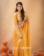 Elegant Golden Tissue Cotton Saree with Matching Blouse Piece - Image 2