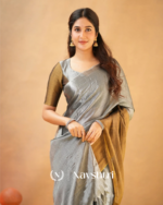 Silver & Mustard Tissue Cotton Saree with Blouse Piece - Image 2