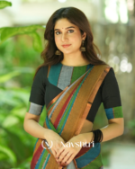 Multicolor Striped Mulmul Cotton Saree Saree with Matching Blouse Piece - Image 2