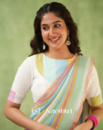 Pastel Multicolor Striped Mulmul Cotton Saree Saree with Blouse Piece - Image 2