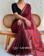Maroon & Pink Dual-Tone Mulmul Cotton Saree with Blouse Piece