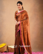 Brown Tissue Cotton Saree with Black Thread Detailing with Matching Blouse Piece - Image 2