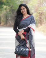 Ragini Mala - Graceful Black-White-Red Linen Saree with Subtle Red Border & Blouse Piece - Image 3