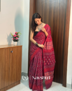 Maroon Color 1 Minute Ready To Wear Mulmul Cotton Digital Printed Saree With Pocket