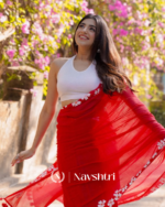 Red Color 1 Minute Ready To Wear Mulmul Cotton Digital Printed Saree With Pocket