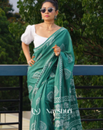 Bottle Green Color 1 Minute Ready To Wear Mulmul Cotton Digital Printed Saree With Pocket