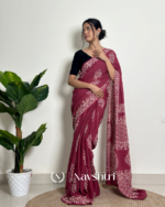 Marron Color 1 Minute Ready To Wear Mulmul Cotton Digital Printed Saree With Pocket - Image 2
