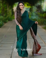 Green Color 1 Minute Ready to Wear Digitial Printed Crape Silk Saree - Image 4