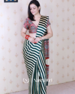 Green Color 1 Minute Ready to Wear Digitial Printed Crape Silk Saree - Image 3