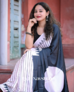 Black And White Color 1 Minute Ready to Wear Digitial Printed Crape Silk Saree - Image 3