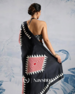 Black Color 1 Minute Ready to Wear Digitial Printed Crape Silk Saree - Image 3