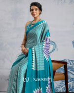 Blue Color 1 Minute Ready to Wear Digitial Printed Crape Silk Saree - Image 2