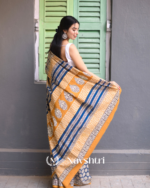 Blue Color 1 Minute Ready To Wear Mulmul Cotton Digital Printed Saree With Pocket - Image 3