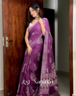 Purple Color 1 Minute Ready To Wear Mulmul Cotton Digital Printed Saree With Pocket