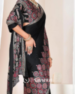 Black Color 1 Minute Ready to Wear Digitial Printed Crape Silk Saree - Image 3