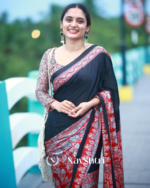 Black And Red Color 1 Minute Ready to Wear Digitial Printed Crape Silk Saree - Image 3