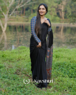 Black Color 1 Minute Ready to Wear Digitial Printed Crape Silk Saree - Image 3