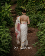 Chitra Mandal - White Linen Saree with Border, Triangle & Half Circle Design with Blouse Piece - Image 2