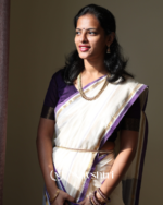 Shubhra Suvarna - Pure White Linen Saree with Purple & Golden Border Line with Blouse Piece - Image 2