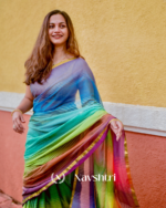 Prism Trail - Multicolor Striped Rainbow Saree with Blouse Piece - Image 3