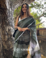 Hari Taru - Green & Light Green Stripe Linen Saree with Blouse Piece
