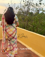 Shweta Rangoli - White Linen Saree with Rainbow Stripe & Blouse Piece - Image 3