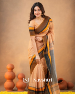 Peach Soft Mulmul Cotton Saree with Contrast Border Design with Blouse Piece - Image 2