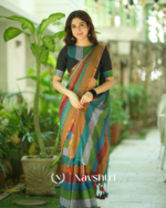 Multicolor Striped Mulmul Cotton Saree Saree with Matching Blouse Piece - Image 3