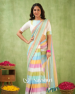 Pastel Multicolor Striped Mulmul Cotton Saree Saree with Blouse Piece