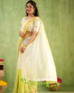 White & Light Yellow Mulmul Cotton Saree with Golden Woven Border & Matching White Blouse Piece - Image 2