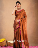 Brown Tissue Cotton Saree with Black Thread Detailing with Matching Blouse Piece