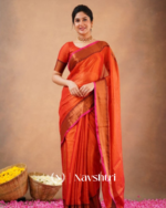 Rust Orange Tissue Cotton Saree with Copper Border & Blouse Piece