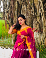 Rang Surya - Pink Linen Saree with Yellow Border & Design with Blouse Piece - Image 3