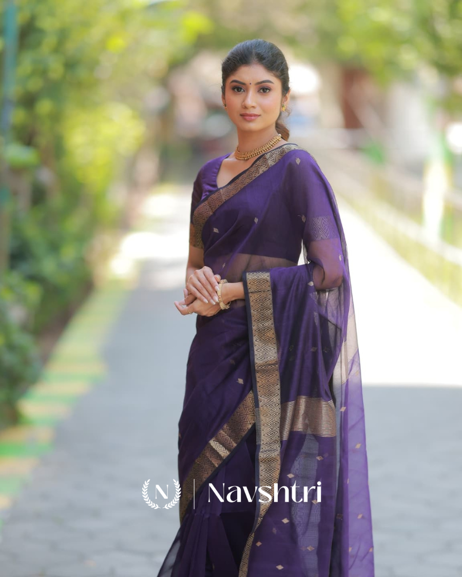 Image00002 Navy Blue Color Premium Cotton Silk Saree With Classy Blouse - Image 1