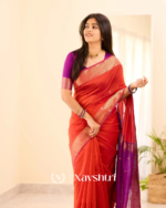 Orange Color Premium Cotton Silk Saree With Classy Blouse - Image 3