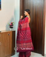 Maroon Color 1 Minute Ready To Wear Mulmul Cotton Digital Printed Saree With Pocket - Image 2